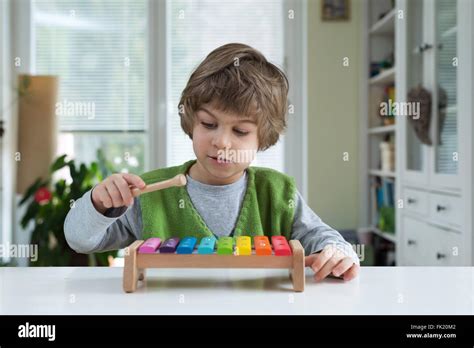 Cute Little Playing On Xylophone Musical Education Help Recognize