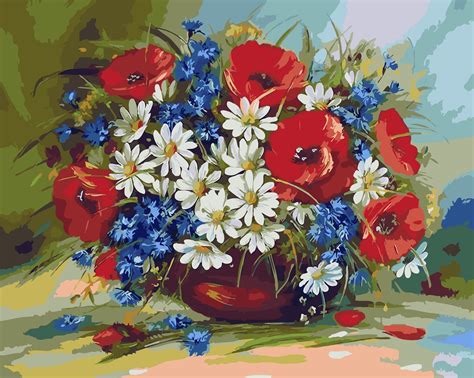 Unfinished Hand Painted Diy Oil Painting Poppy Flowers