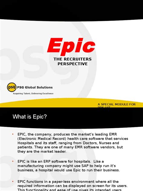 Epic Presentation Electronic Health Record Service Industries