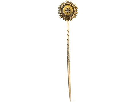 Victorian 15ct Gold Round Tie Pin Set With A Rose Diamond 25g The