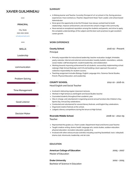 Principal Resume Samples And Templates Visualcv