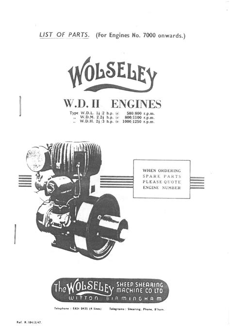 Wolseley Engine Wdii Type Wdl 1 5 3 Hp Wdm 2 2 5 Hp And Wdh 2 5 3 Hp