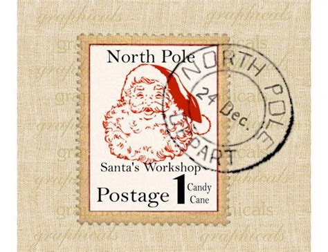 Santa North Pole Stamp Image Printable Fun Decor For Etsy