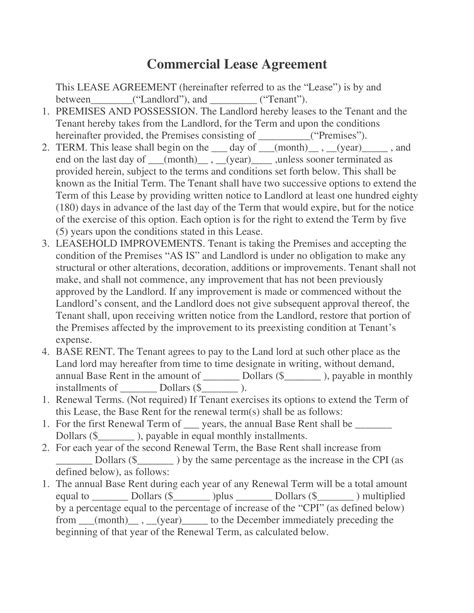free printable commercial lease agreement templates [word pdf]