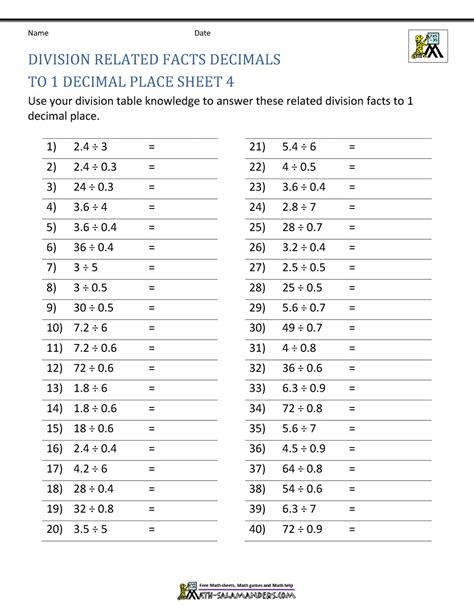 Division Decimals Worksheets