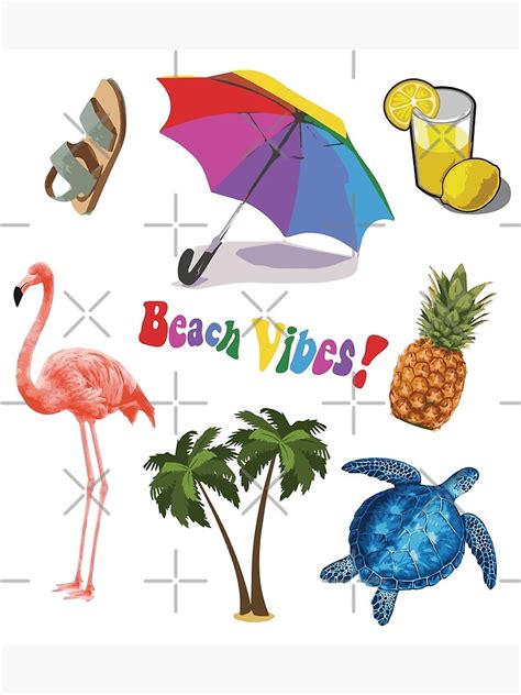 Beach Vibe Stickers Set Poster For Sale By Lotofus Redbubble