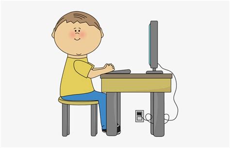 Student Using Computer Clip Art Image Boy Student Sitting Work On