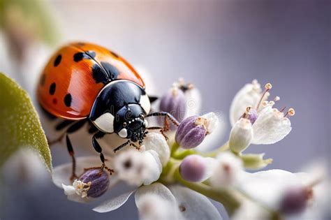 Ladybug Sitting On A Colorful Spring Flowers Blooming Flowers With