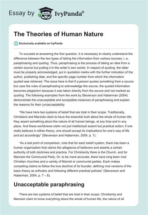 The Theories Of Human Nature 3387 Words Essay Example