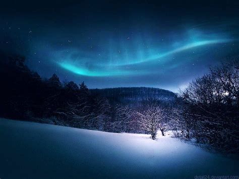 Blue Winter Evening Northern Lights Scenery Aurora Borealis