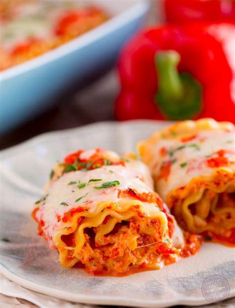 Roasted Red Pepper Chicken Lasagna Rolls Table For Two By Julie Chiou