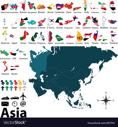 Maps With Flags Of Asia Royalty Free Vector Image