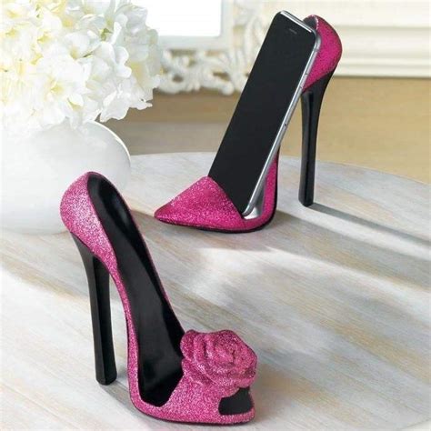 Pink Rose High Heel Shoe Phone Holder Pink High Heel Shoes Sparkly