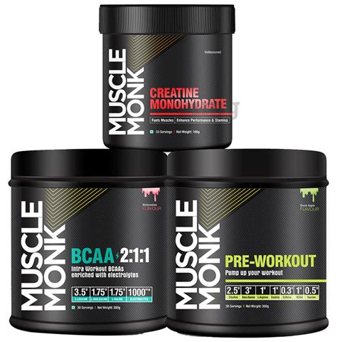 Muscle Monk Combo Pack Of Creatine Monohydrate Unflavoured 100gm BCAA