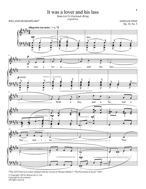 Download Gerald Finzi It Was A Lover And His Lass Sheet Music Chords And Lyrics Printable