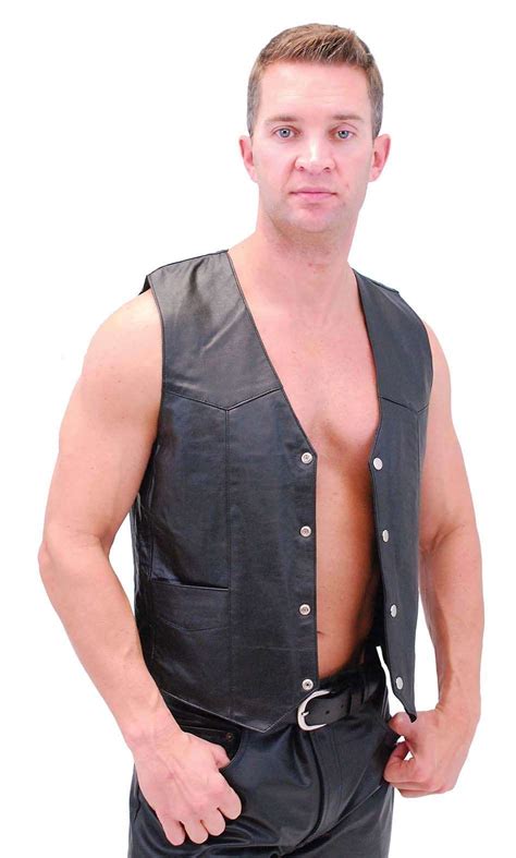 Classic Biker Leather Vest Lightweight Vm Pk In Mens Black