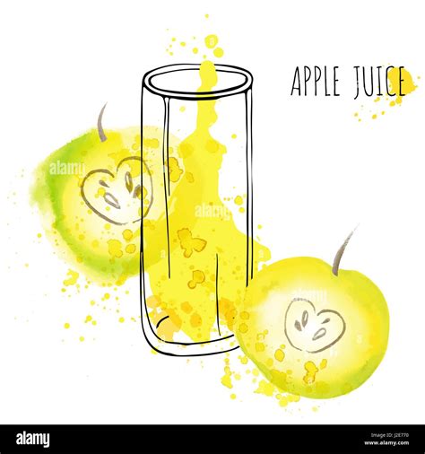 Apple Juice Splash Vector Watercolor Illustration Apple With Splash