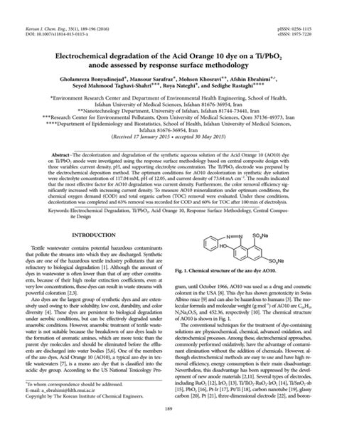 Electrochemical Degradation Of The Acid Orange Dye On A Ti