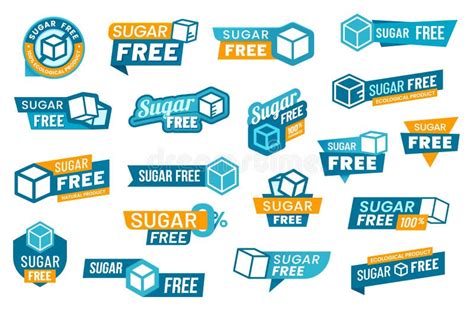 Sugar Free Icons And Labels Zero Sugar Food Signs Stock Vector