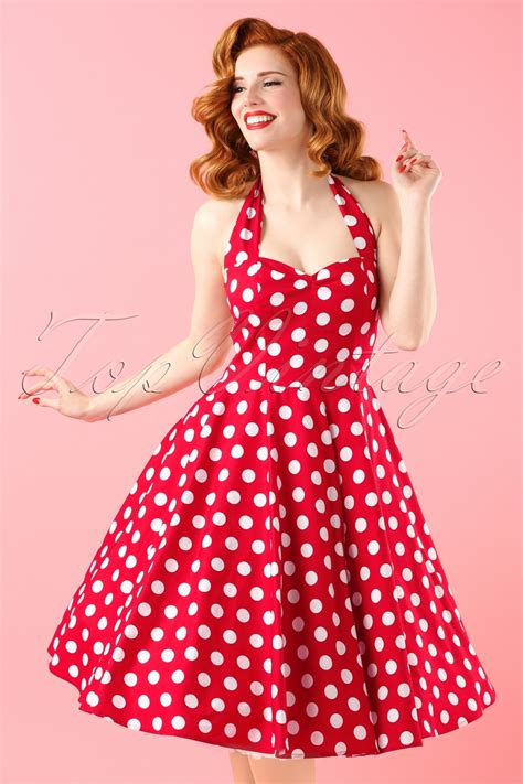 50s Meriam Polkadot Swing Dress In Red And White