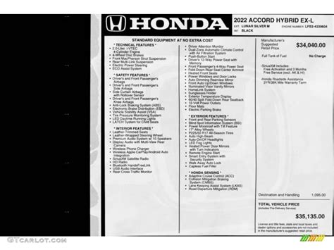 2022 Honda Accord Ex L Hybrid Window Sticker Photo 144703590