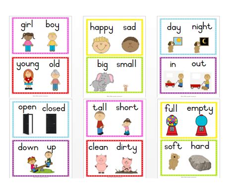 Kindergarten Worksheets Flashcards Opposite Words Images And Photos