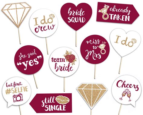 Bridal Shower Printable Photo Booth Props Burgundy Gold And Etsy In 2022 Bridal Shower