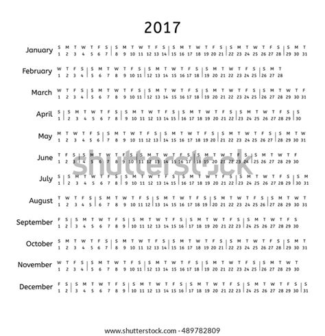 Calendar Template 2017 On White Background Stock Vector Royalty Free
