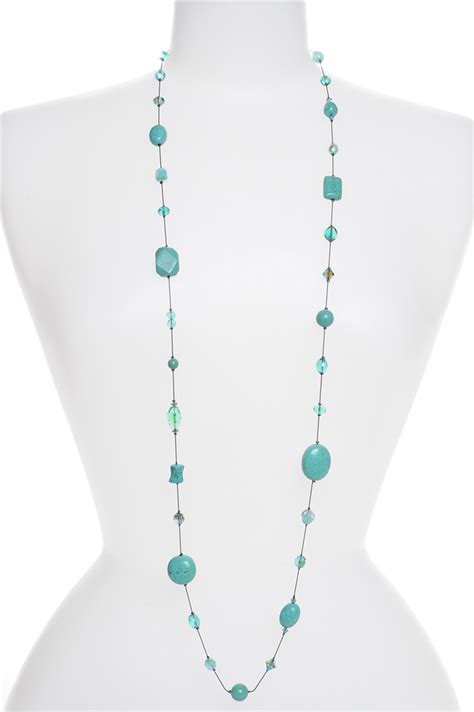 Long Turquoise Crystal Bead Necklace Turquoise Necklace