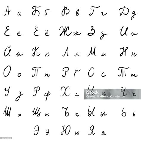 Vektorhandgeschriebenes Russisches Alphabet Kyrillische Schrift Stock
