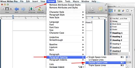 You can use the setspace package, and then the \doublespacing command, as in this example MLA Format Using Nisus Writer Pro | MLAFormat.org