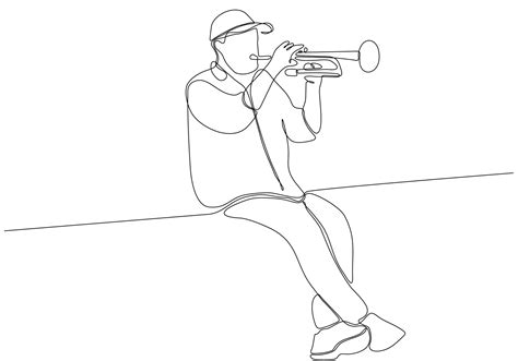 Continuous Line Man Blowing Jazz Saxophone Instrument Simple Style Hand