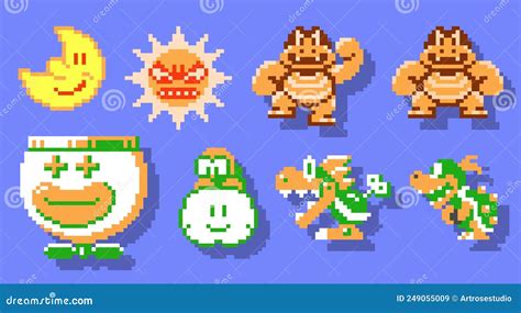 Set Of Boss Enemies Characters From Super Mario Bros Classic Video Game