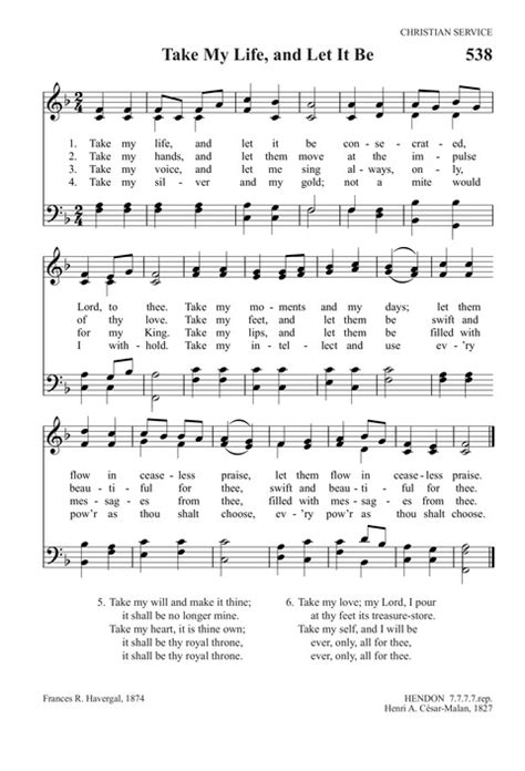 Trinity Psalter Hymnal 538 Take My Life And Let It Be