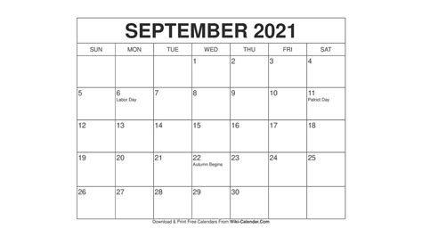 Printable September 2021 Calendar Templates With Holidays Wiki