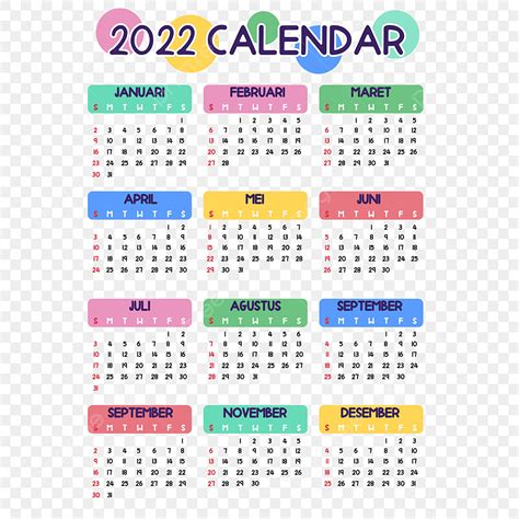 Gambar Templat Kalender 2022 Berwarna Warni Warna Beraneka Warna