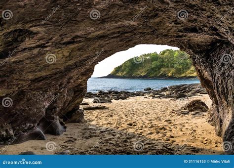 Secret Beach From Inside The Cave Stock Image Image Of Sand Idyllic