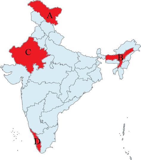 Given Above Is A Map Of India With Certain States Highlighted And Marked With An Alphabet