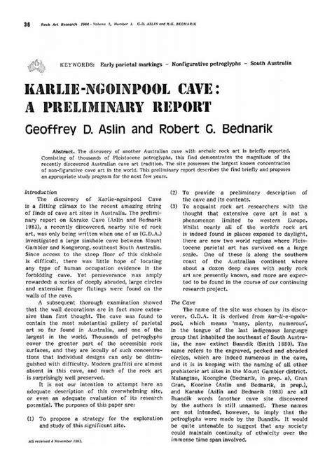 Pdf Karlie Ngoinpool Cave A Preliminary Report