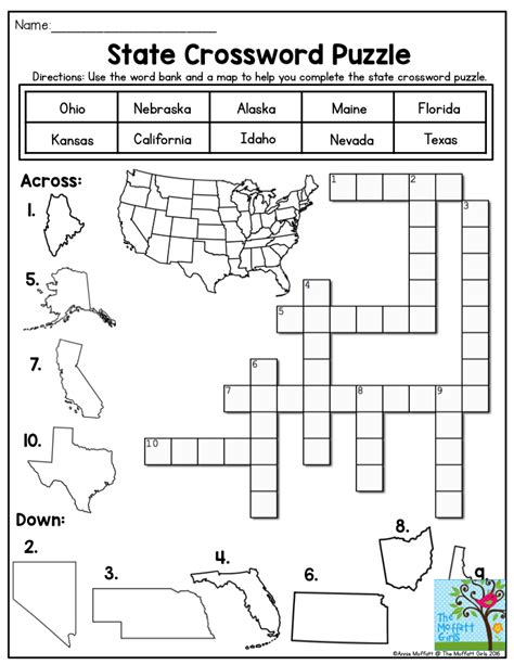 State Crossword Puzzle Great Geography Lesson For Third Grade Third