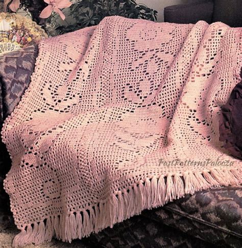 Vintage Filet Crochet Pattern Pretty Victorian Roses Afghan Etsy