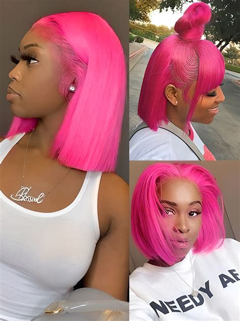 Sweet Pink Color Straight Hair Lace Front Bob Wigs Curlyme Hair