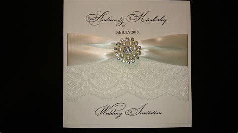 Luxury Invitation With Ivory Lace And Satin Ribbon Carolemaccards