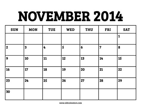 Calendar November 2014 Printable Old Calendars