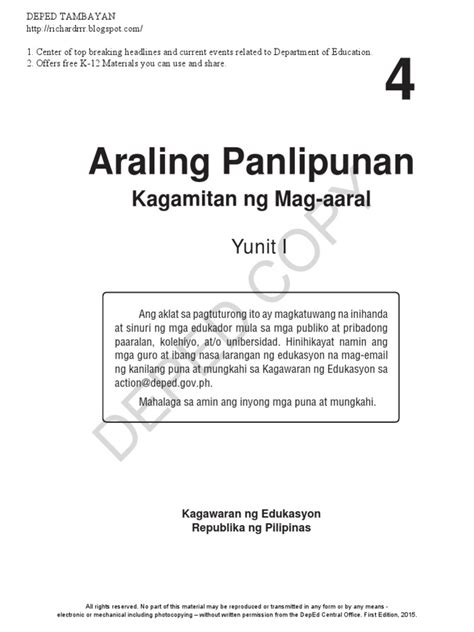 Grade 4 Araling Panlipunan Yunit 1pdf