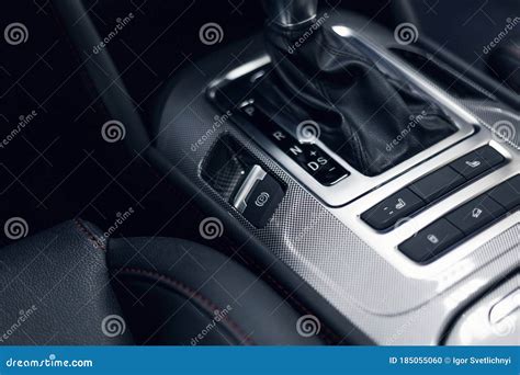 Leather Car Interior Modern Car Illuminated Dashboard Stock Photo