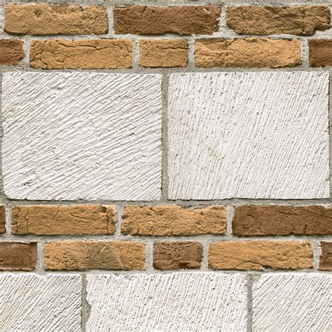 Muriva Large Brick Faux Stone Wall Embossed Vinyl Wallpaper J64807