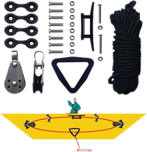 Duojin Kayak Canoe Anchor Trolley Kit System Pulley Cleat