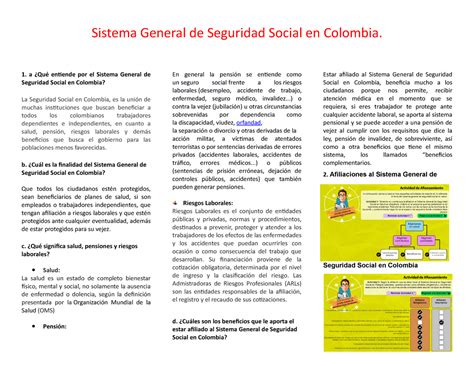 Evidencia Aa1 Ev2 Folleto Sistema De Seguridad Social En Colombia