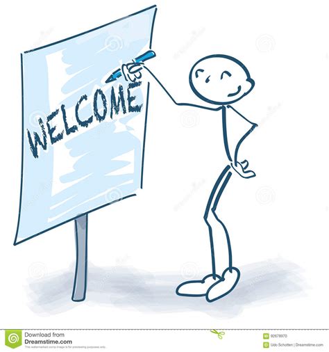 Stick Figure With Flip Chart And Welcome Vector Illustration
